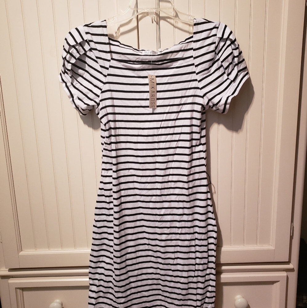 Black and white vintage stripe knee length dress